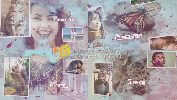 美好回忆水墨晕染动画展示照片冒险历史纪录片回忆幻灯片相册视频-AE模板下载