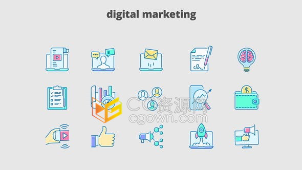 数字营销品牌推广病毒式传播创意演示动画图标元素-AE模板