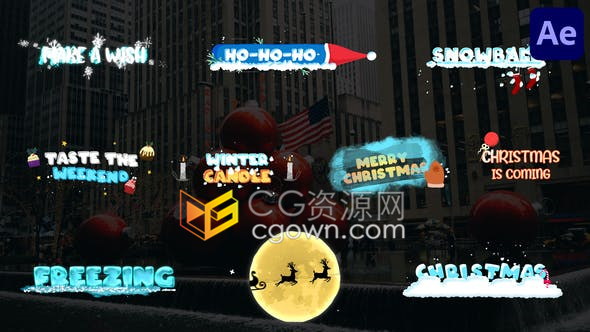 有趣冬日雪花糖果圣诞元素魔法冰冻文本动画标题包-AE模板