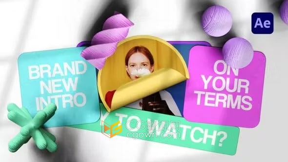 干净彩色滚动贴纸卷轴效果3D动画开场介绍-AE模板