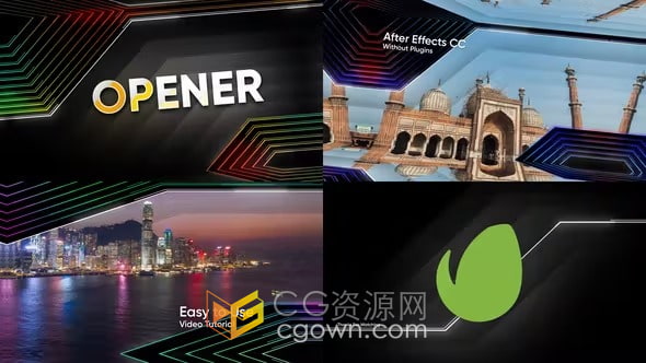 霓虹片几何发光线条宣传介绍开场视频片头-AE模板