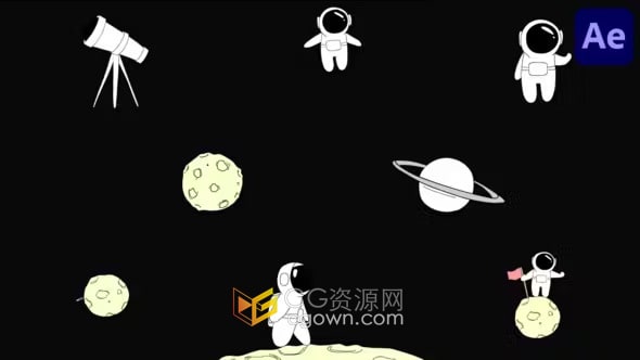 AE模板-太空风格的有趣动画贴纸卡通太空动画元素