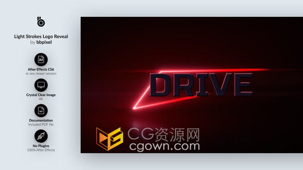 AE模板-霓虹灯光描边旋转融入徽标动画汽车游戏赛车标志片头