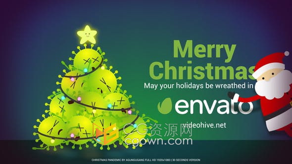 AE模板-卡通圣诞老人与病毒动画演示节日问候提示假期防疫不可松懈