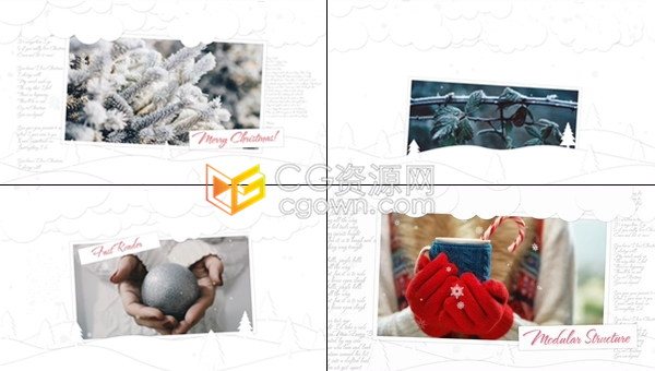 圣诞节相册优雅雪花冬季幻灯片回忆照片展示动画效果视频-AE模板下载