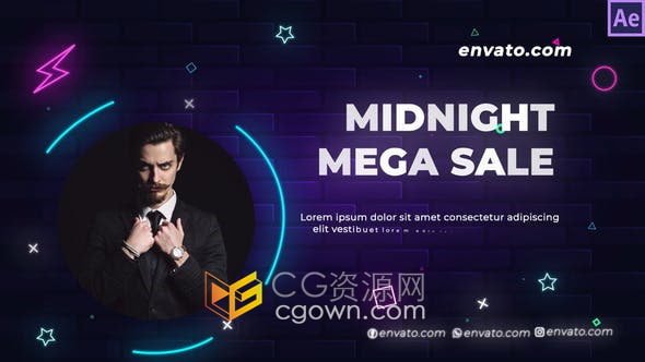 AE模板-霓虹灯图文展示时装特卖销售时尚网红流行趋势介绍视频