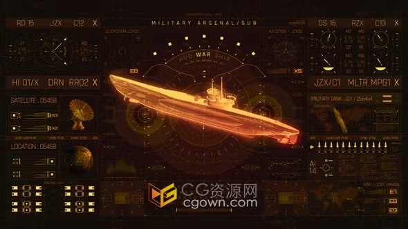 HUD军事信息图全息军用潜艇科技元素-AE模板