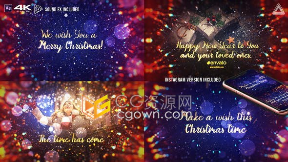 时尚优雅多彩粒子动画展示圣诞问候公司新年活动节日派对开场-AE模板