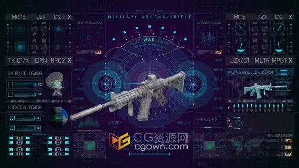 HUD军事信息图全息用户界面军用步枪技术元素-AE模板