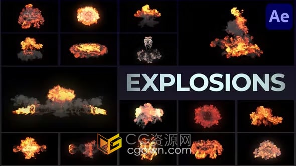 AE模板-逼真彩色爆炸效果火焰特效烟雾和过渡元素
