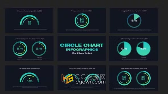 10个信息图表圆形图6个带百分比的饼图4个带值的饼图-AE模板