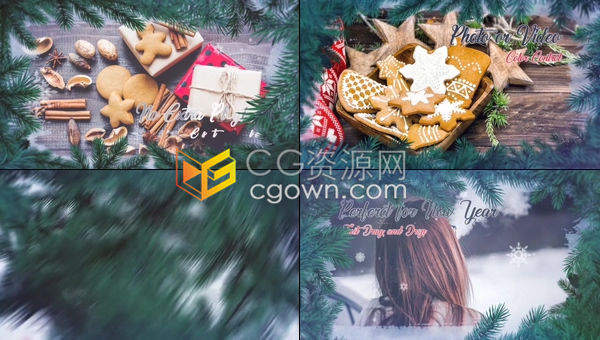 清新自然三维旋转过渡圣诞节祝福视频冬季雪花粒子动画节日相册-AE模板