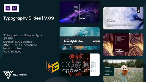 AE/PR模板-干净简单视频广告页面带文本注释动画现代排版动态海报系列09