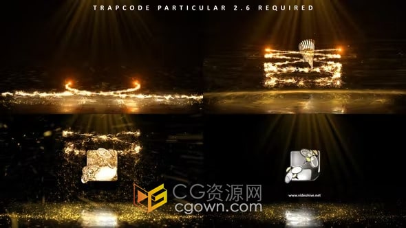AE模板-金色美丽发光抽象旋转光线粒子LOGO开场白