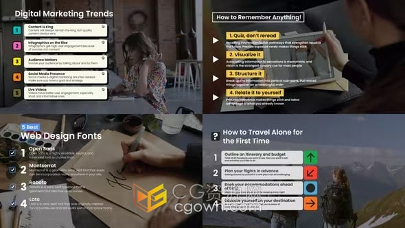 15种设计文字标题列表信息图表效果动画-AE模板下载