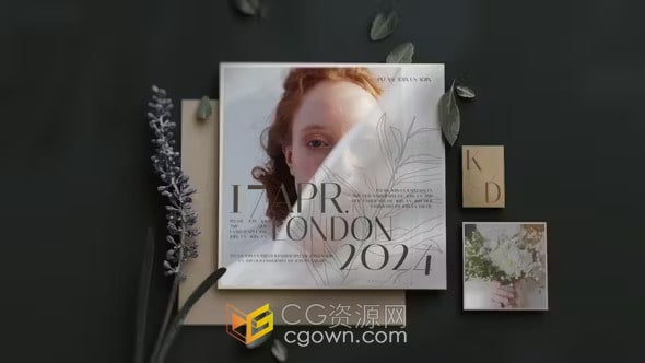 AE模板-3D干净婚礼幻灯片杂志封面视频效果宴会活动邀请函