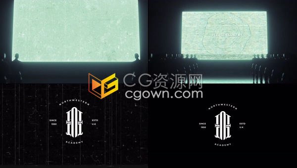 4K黑暗大气剪影人群面向复古摄影仪屏幕故障闪现标志LOGO动画-AE模板