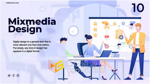 气泡动画效果流畅过渡插图设计商务合作企业幻灯片展示-AE模板