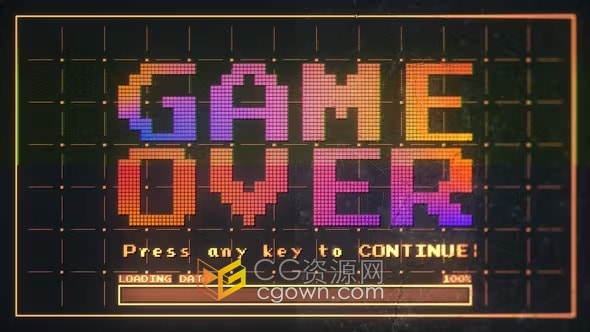 80年代街机电子游戏屏幕数字像素化标志动画-AE模板