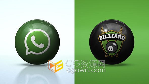 逼真光面带阴影效果桌球台球快速滚动揭示品牌LOGO动画-AE模板