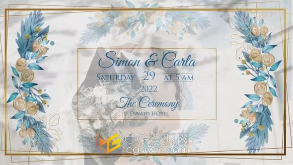 带垂直版高贵典雅花卉动画婚礼请柬宴会活动邀请函-AE模板