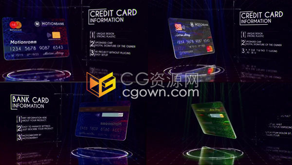 卡片演示动画商业会员卡银行卡礼品卡信用卡介绍展示视频-AE模板