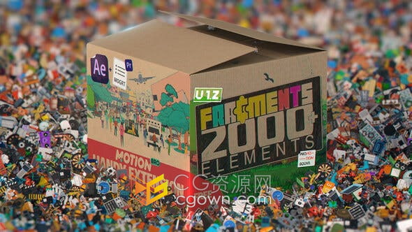 AE/PR模板-更新V1.2Fragments 2000多个2D卡通动画MG图形元素预设包