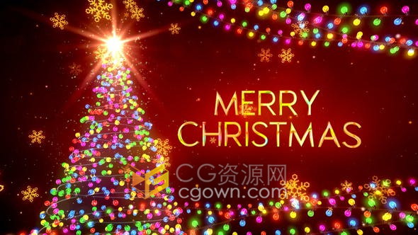 闪耀五彩灯饰标题动画彩灯圣诞树展示节日祝福活动邀请电子贺卡-AE模板