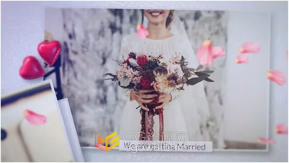 粉红花瓣动画优雅婚礼请柬婚礼照片视频相册-AE模板