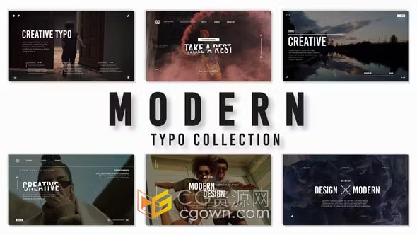 6种现代版式标题动画视频电影片名封面字幕文本效果-AE模板