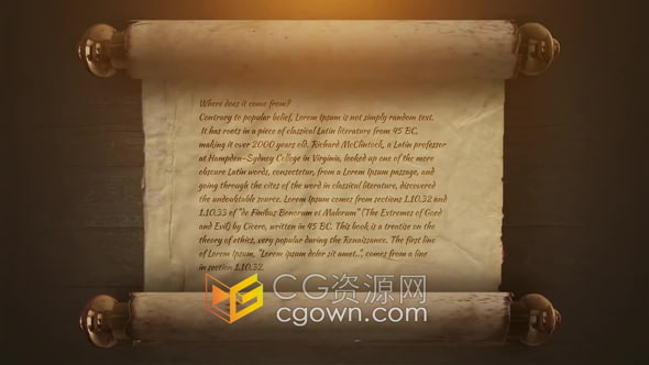 AE模板-复古动画滚动卷轴风格历史古籍诗歌经文展示卷轴标题文本