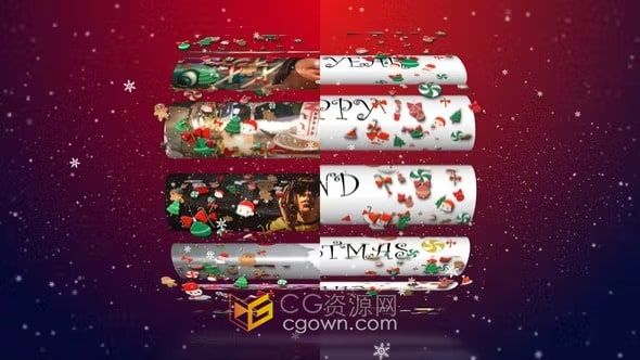 AE模板-光标点击曲屏卷轴拼贴画照片墙视频墙vlog圣诞节片头