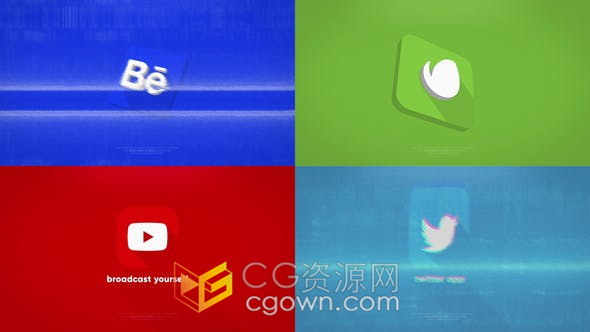 4K干净明亮3D翻转挤压故障效果长阴影标志logo动画-AE模板