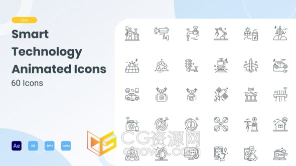 60套简约流畅智能技术线图标动画多种文件格式免费下载-AE模板