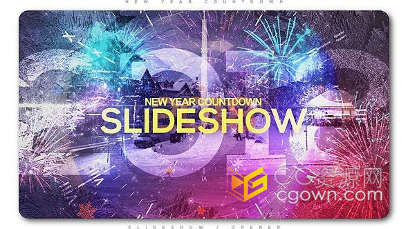 制作倒数烟花视差效果新年倒计时圣诞节午夜狂欢派对幻灯片-AE模板
