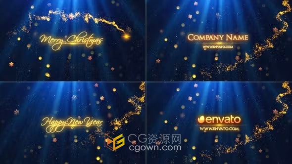 AE模板-金色闪光粒子光线动画标题圣诞祝福节日活动开场白