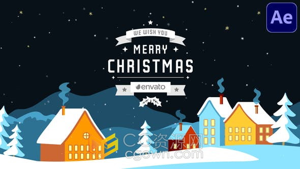 冬季假期圣诞新年卡通场景动画展示活动邀请函祝福电子贺卡-AE模板