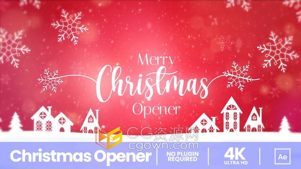 AE模板-白雪皑皑圣诞标题动画场景元素展示节日问候新年贺卡