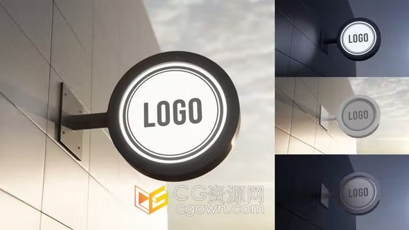 AE模板-咖啡厅酒吧餐馆门口招牌标志商店室外品牌LOGO户外广告