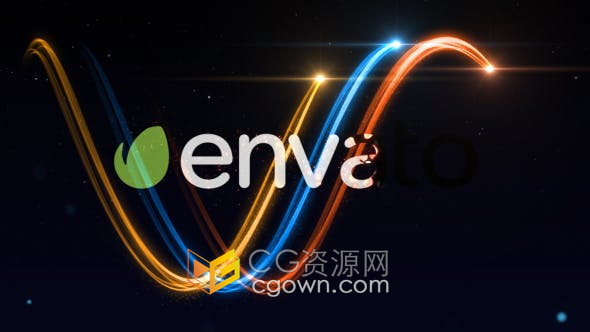 AE模板-三色粒子光效波浪线运动轨迹标志LOGO显示动画
