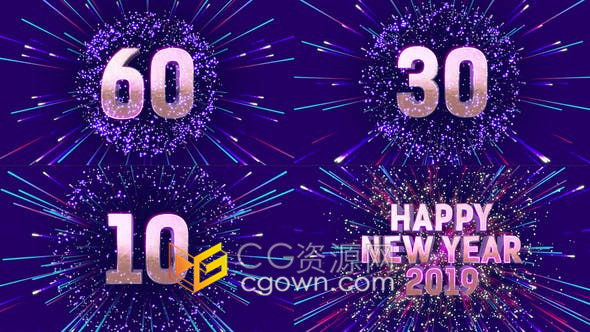 炫彩烟花发射背景新年节日活动倒计时1分钟30和10秒倒数视频-AE模板