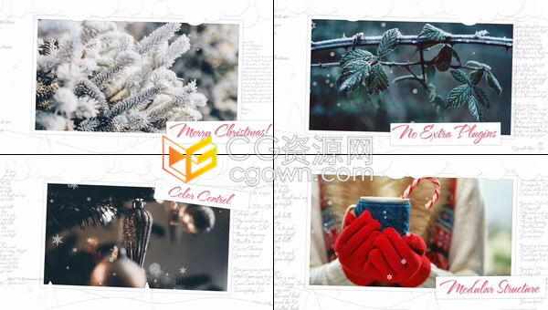 简笔画风格简约线条勾勒冬季云朵雪花场景精美可爱视频相册-AE模板下载
