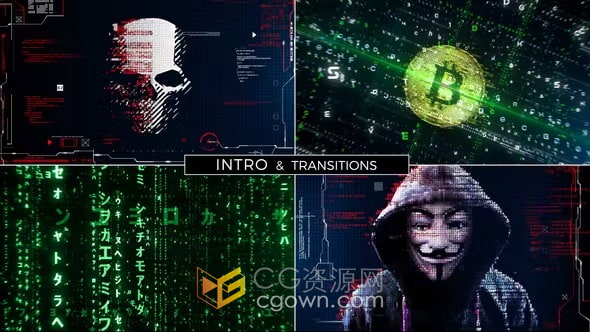 矩阵数字化空间黑客科技视频片头与转场效果-AE模板