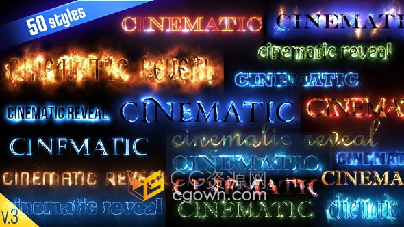 AE模板-50种电影片名文本标题包火焰能量发光故障光条纹波浪线雾效果