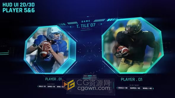 HUD高科技UI界面游戏或体育比赛对手队员动画-AE模板