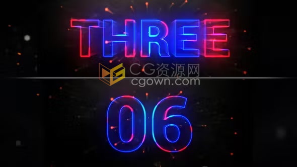 霓虹灯倒计时10秒数字特效动画开场视频片头-AE模板