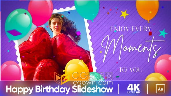 AE模板-五彩气球纸屑动画元素制作快乐儿童活动视频惊喜派对电子相册