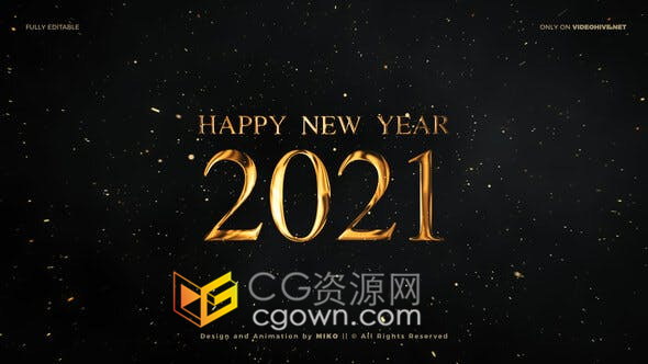大气晚会黄金粒子30秒数字倒数2021年新年倒计时-AE模板