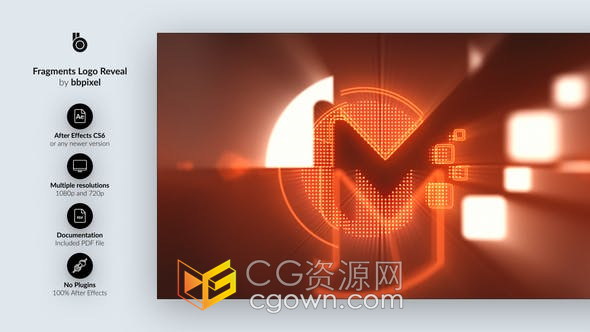 标志碎片空间中飞行聚集故障解码效果电影LOGO片头-AE模板