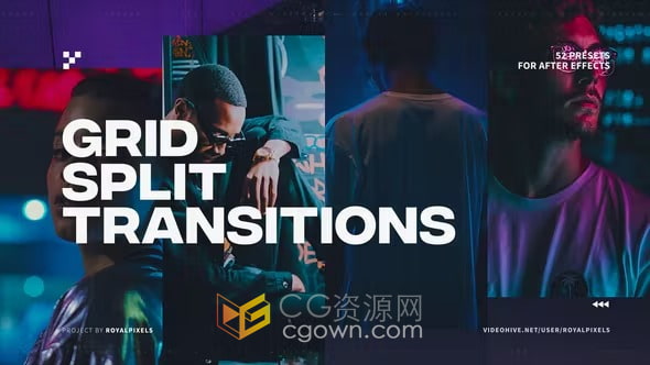 52种网格拆分滑动过渡视频转场效果-AE模板下载